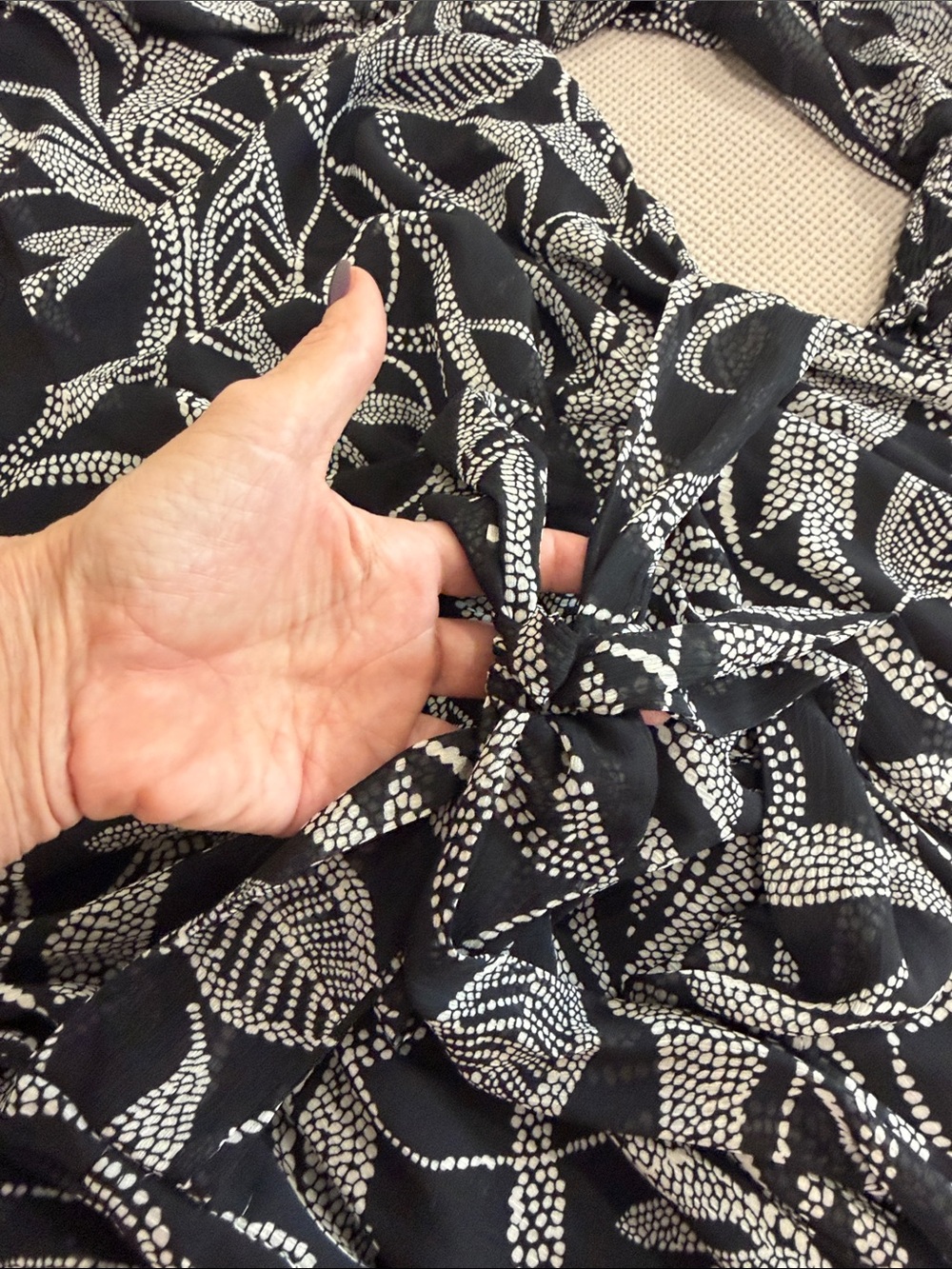 Vince Camuto Black Jumpsuit with White Leaf Print - Picture 5 of 11